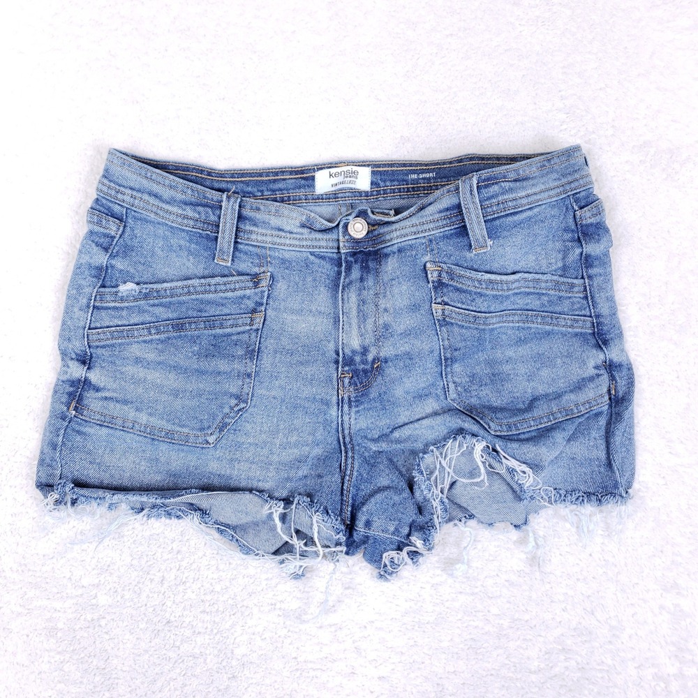 Kensie Jeans Distressed Denim Shorts Womens 8 29 Cutoffs Frayed Medium Wash